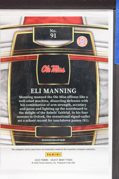 2022 Panini Select Draft Picks Football Blue Retail 91 Eli Manning
