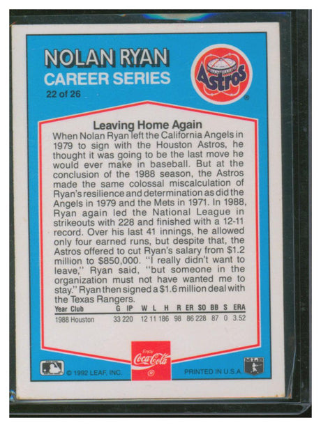 1992 Leaf Coca-Cola Baseball Nolan Ryan 22 of 26