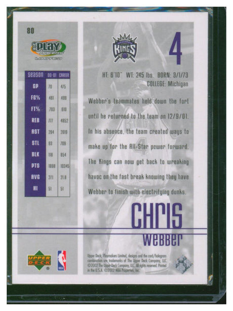 2002 Upper Deck Basketball Play Makers Chris Webber 80