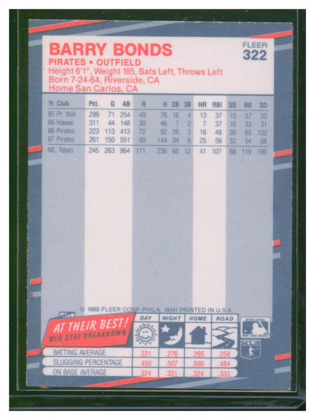 1988 Fleer Baseball Barry Bonds 322