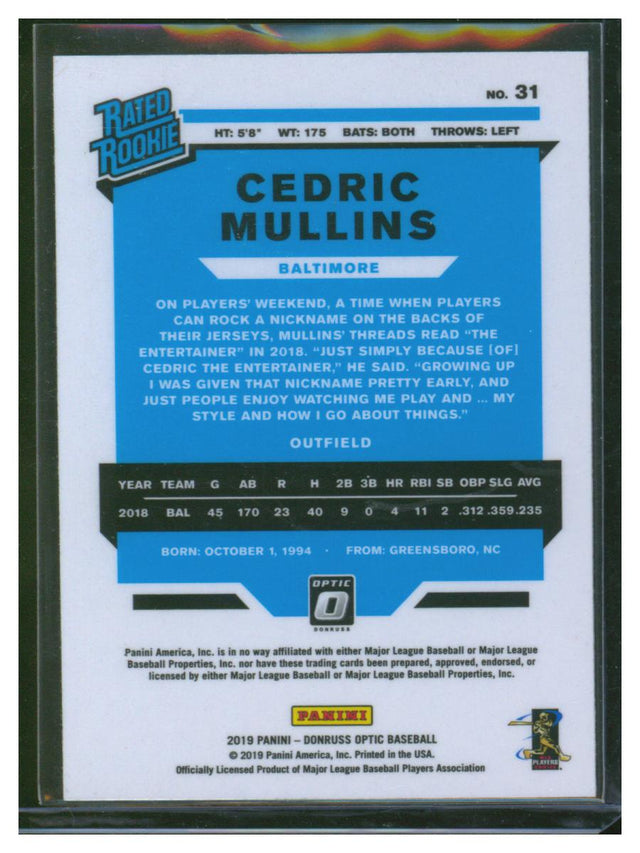 2019 Donruss Optic Baseball Cedric Mullins 31