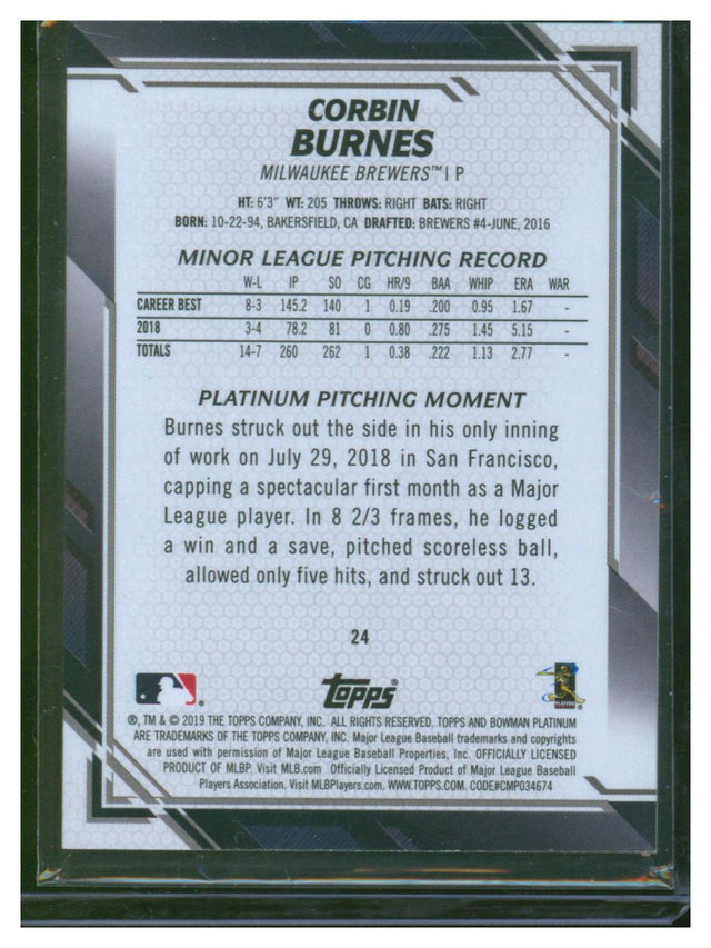 2019 Bowman Platinum Baseball Corbin Burnes 24 NOT BLUE