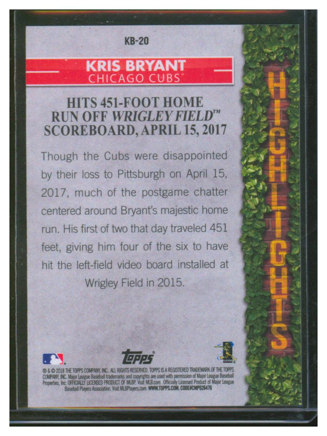 2018 Topps Baseball Kris Bryant Highlights KB-20