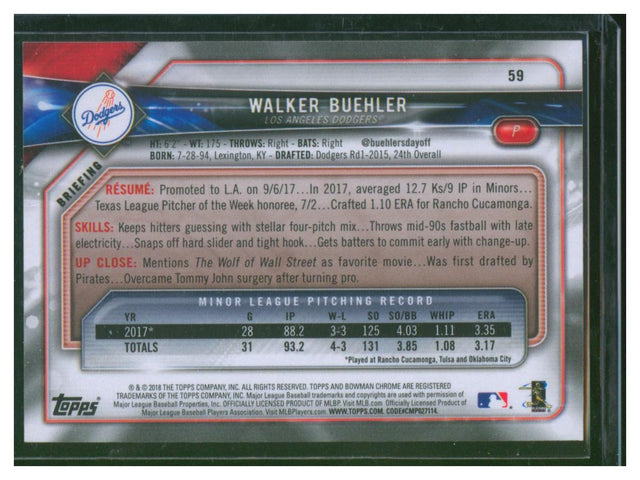 2018 Bowman Baseball Walker Buehler 59