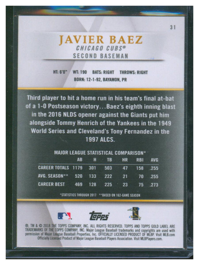 2018 Topps Gold Label Baseball Javier Baez 31