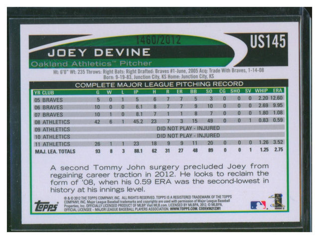 2012 Topps Update Baseball Joey Devine US145