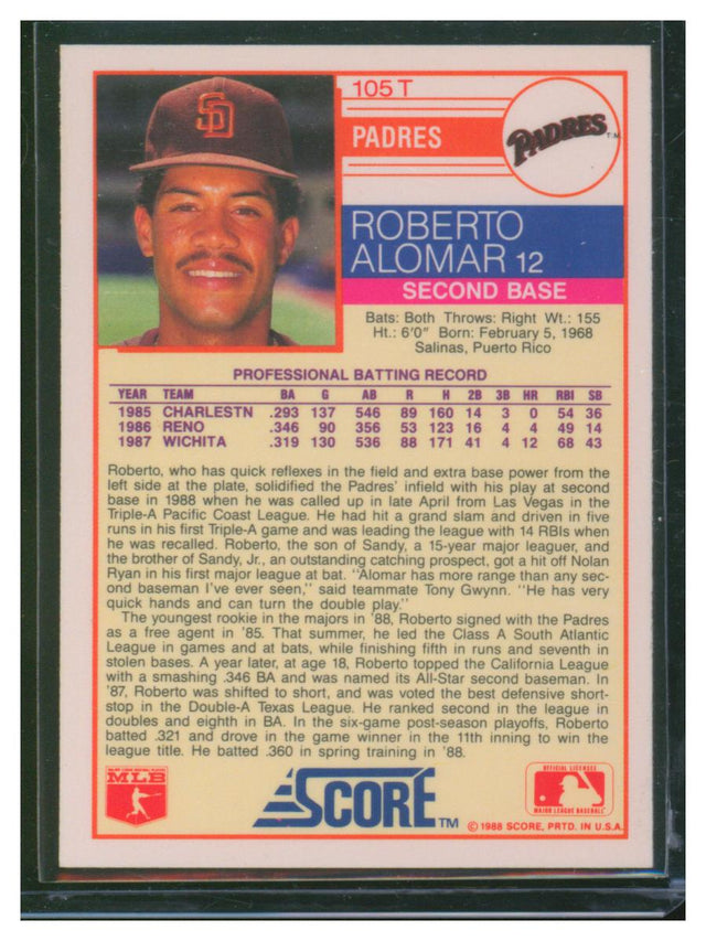 1988 Score Baseball Roberto Alomar 105T