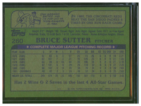 1982 Topps Baseball Bruce Sutter 260