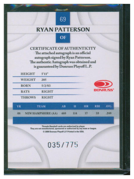 2008 Playoff Baseball Autograph Ryan Patterson 69