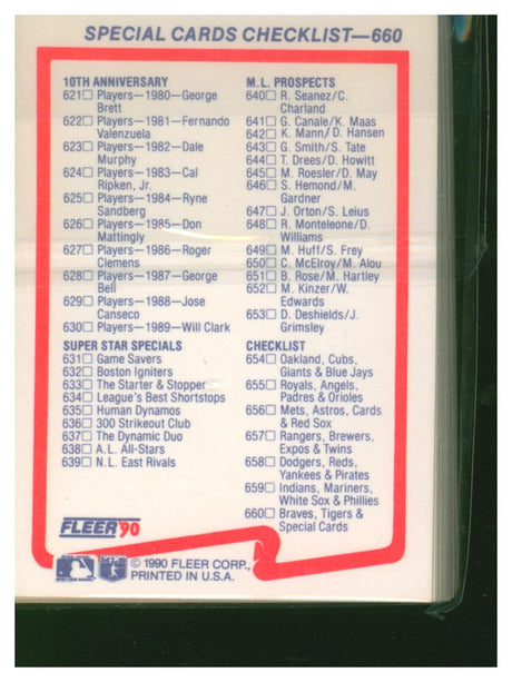 1990 Fleer Baseball Baseball Complete Set 1-660