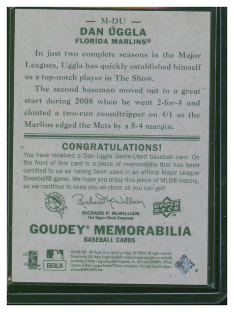 2008 Goudy Baseball Memorabilia Dan Uggla M-DU