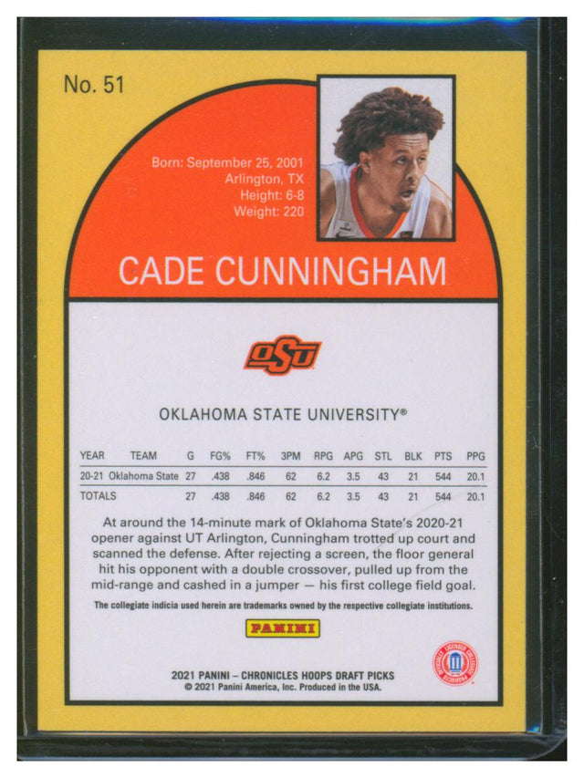 2021 Chronicles Basketball Hoops Draft Picks Cade Cunningham 51