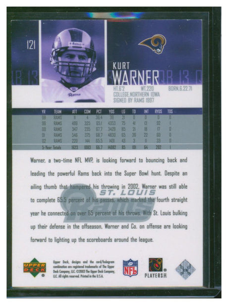 2003 Upper Deck Football Kurt Warner 121