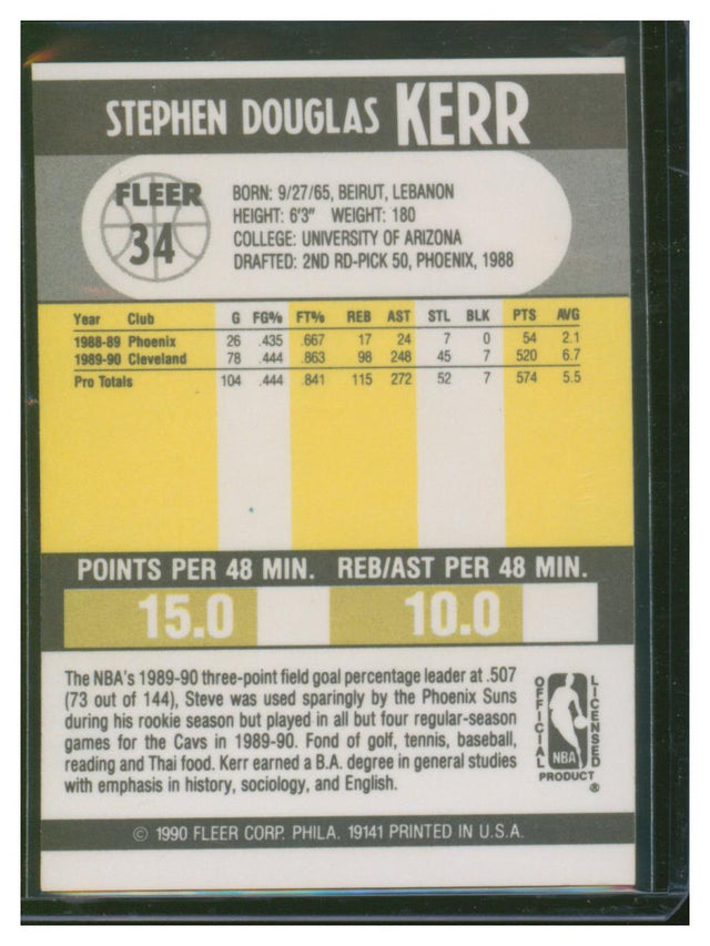 1990 Fleer Basketball Steve Kerr 34