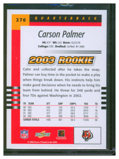 2003 Score Football Carson Palmer 276