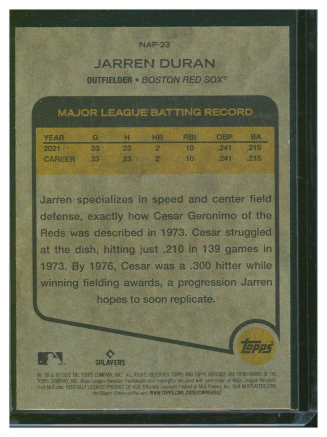 2022 Topps Heritage Baseball New Age Performers Jarren Duran NAP-23