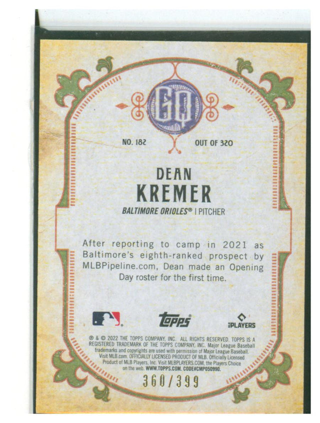 2022  Gypsy Queen Baseball Parallel 182 Dean Kremer 360/399
